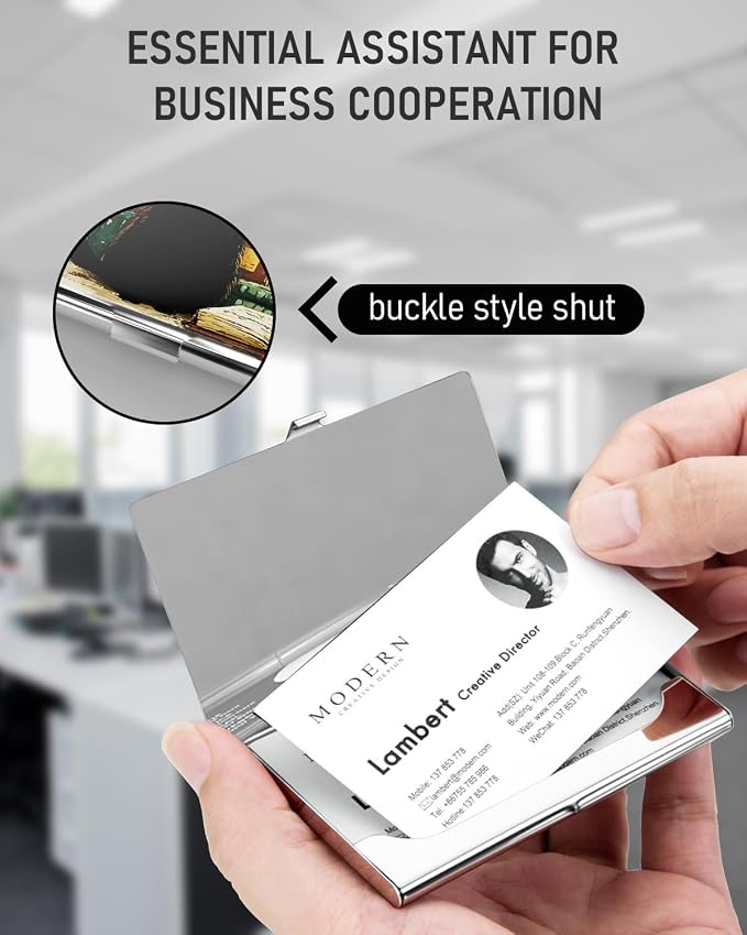 Business Card Metal Slim Organizer, Professional Stainless Steel Square Pocket - Image 5