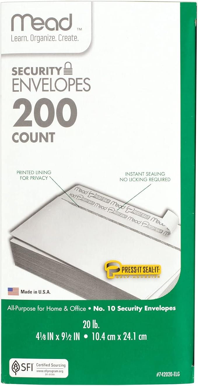 Mead #10 Security Business Envelopes Letter Size 4-1/8" x 9-1/2" – Peel and Seal - Image 6