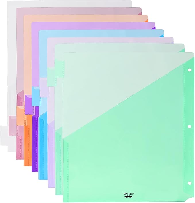 Mr. Pen- Binder Dividers with Pockets and Tabs, 8 Pack | Pocket Dividers by MrPen