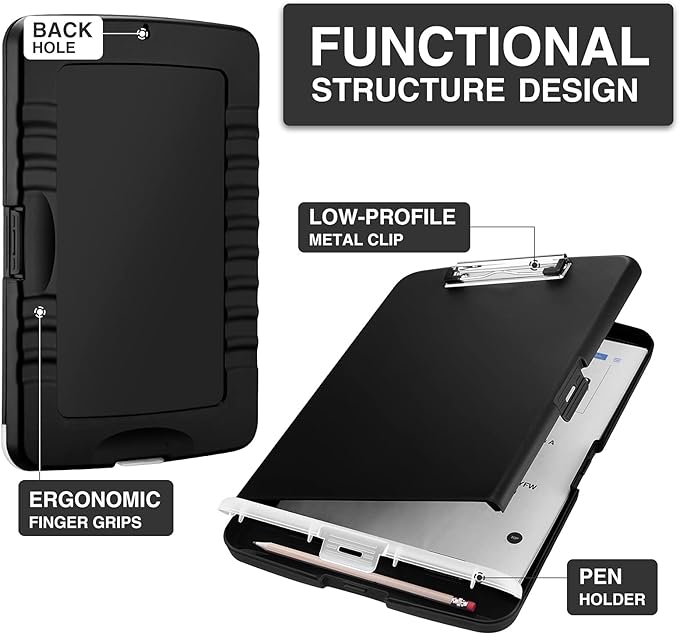 Sooez Clipboard with Storage, Clip Board 8.5 x 11 with Pen Holder, Plastic - Image 3