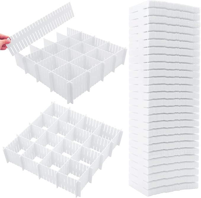 45 Pack Drawer Dividers, Plastic Adjustable Drawer Storage Organizer by Ptanok