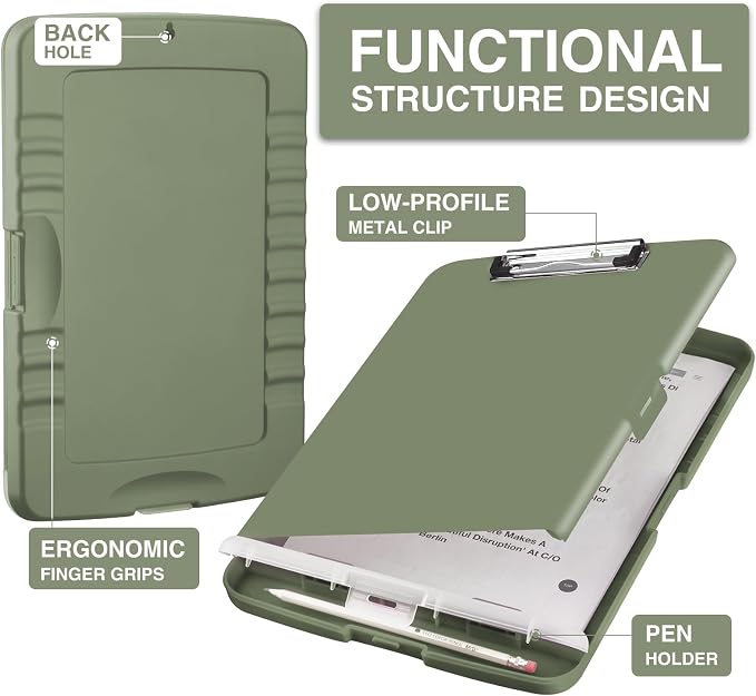 Sooez Clipboard with Storage, Clip Board 8.5 x 11 with Pen Holder, Plastic - Image 2