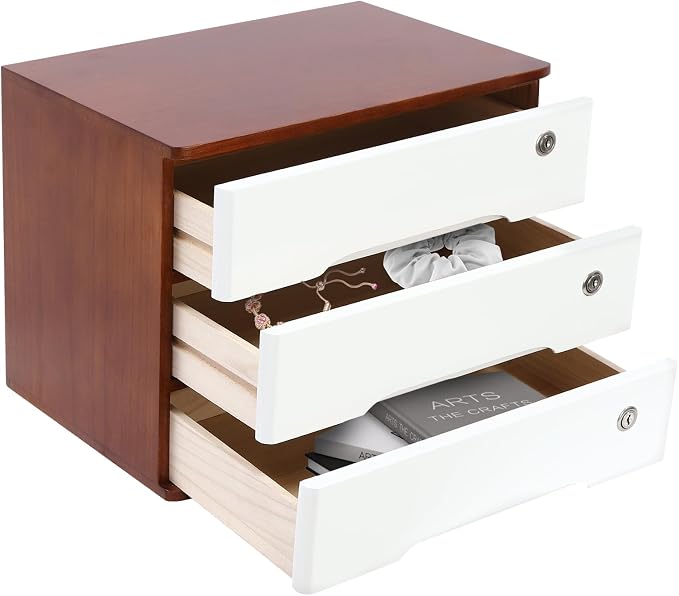 Lockable Desk Organizer Wooden Desktop Drawers Office Flat Files Storage Box by Unknown