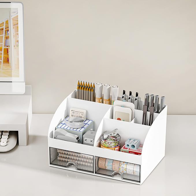 COMFYROOM Desk Organizer with 6 Compartments and 2 Drawers, Plastic Makeup - Image 4