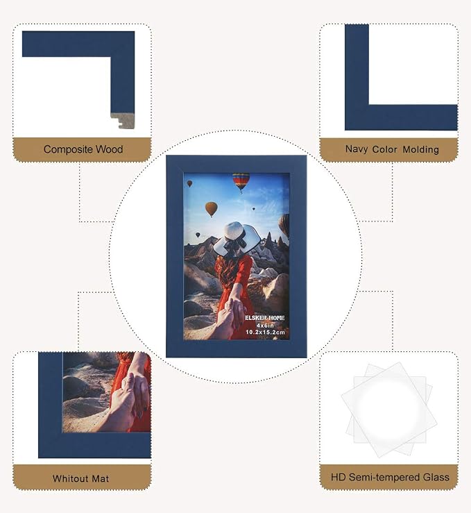 ELSKER&HOME 4x6 Picture Frame Navy Blue Glass 6Pack | Sturdy Wood Composite - Image 6