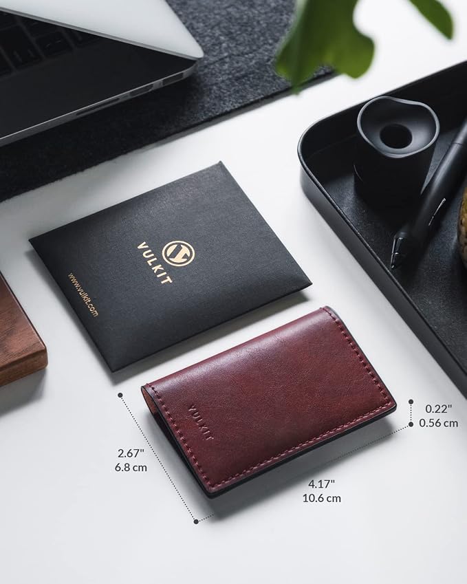 VULKIT Leather Business Card Holder 2 Sided Slim Business Name Card Organizer - Image 2