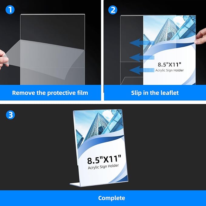 6 Pack Acrylic Sign Holder 8.5 x 11, L-Shape Acrylic Stands - Image 4