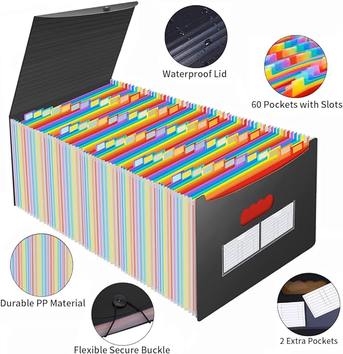 AFMAT Accordian File Organizer, 60 Pockets Large Expanding File Folder Organizer - Image 3