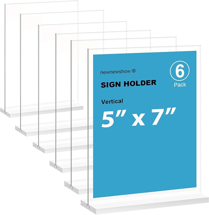 newnewshow 5“x7” Acrylic Sign Holder 6 Pack Vertical T Shape Double-Sided by NEWNEWSHOW