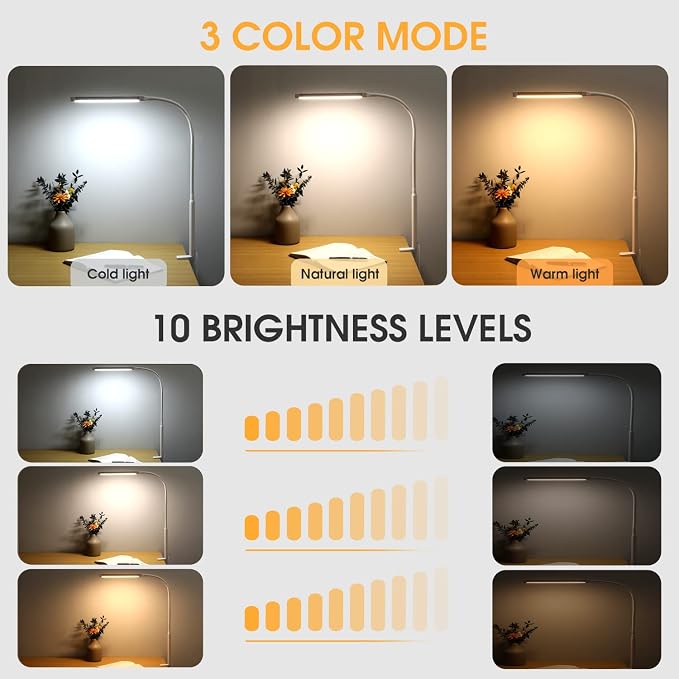 Voncerus LED Desk Lamp with Clamp, Eye-Caring Clip on Lights - Image 2