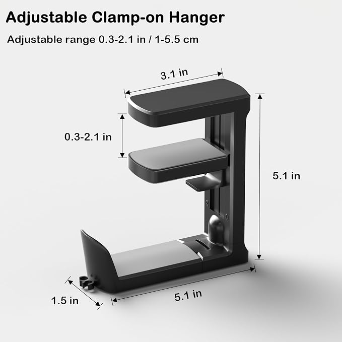 Headphone Hook - Adjustable Clamp-on Headphone Holder, Under Desk Gaming - Image 7
