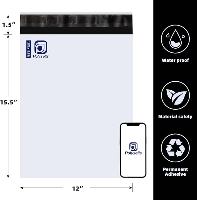 POLYSELLS 100 Pack 12x15.5 Inch White Poly Mailers Shipping Envelopes, Strong - Image 2