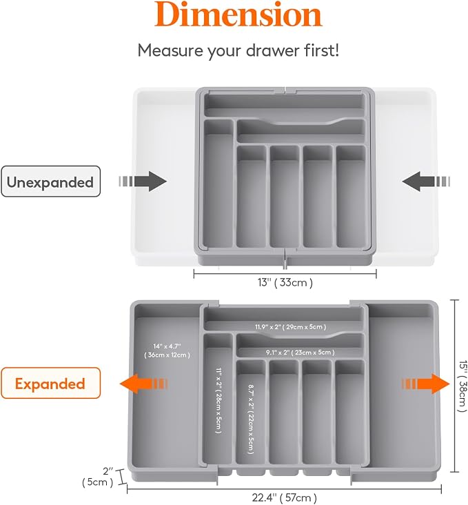 Lifewit Utensil Organizer for Kitchen Drawer, Expandable Cooking Silverware Tray - Image 3