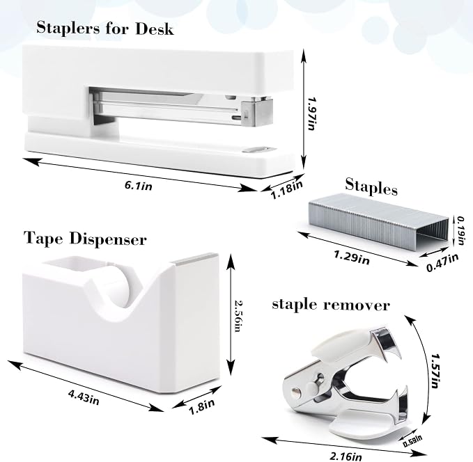 White Office Supplies, Shellvcase White Desk Accessories, Stapler and Tape - Image 2