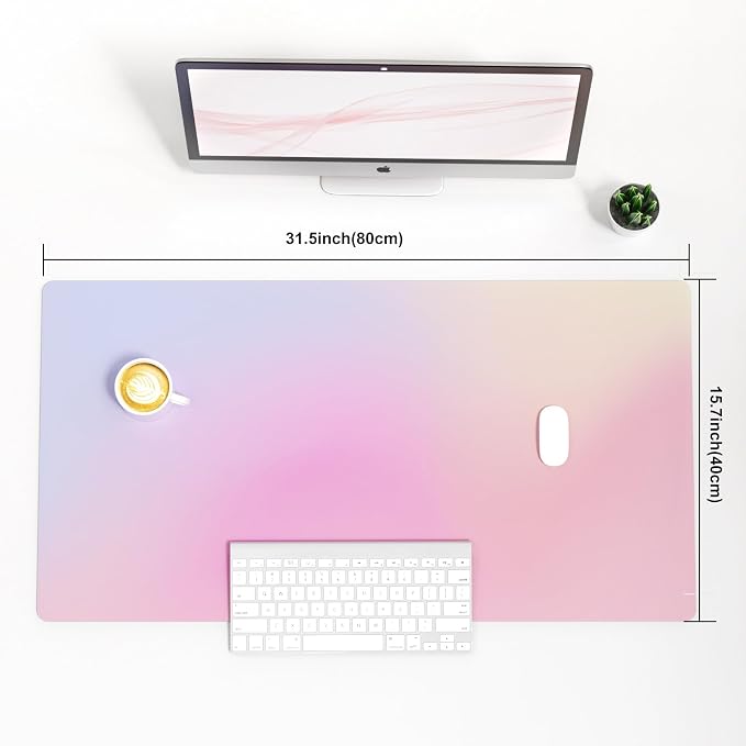 Colorful Star Large Mouse Pad Pink, Girly Desk Mat Aesthetic PU Leather Laptop - Image 8