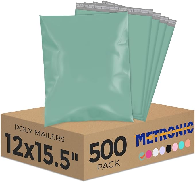 Metronic Poly Mailers 12X15.5 500Pack, Strong Adhesive Shipping Envelopes by METRONIC