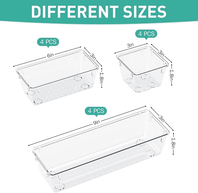 WOWBOX 9 Pack Clear Drawer Organizer Set, Acrylic Drawer Storage Trays - Image 2
