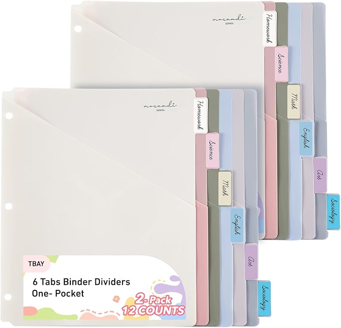 6-Tab Dividers for 3 Ring Binder, Letter Size 8.5 x 11'', Morandi Colors 2 Sets by Tbay