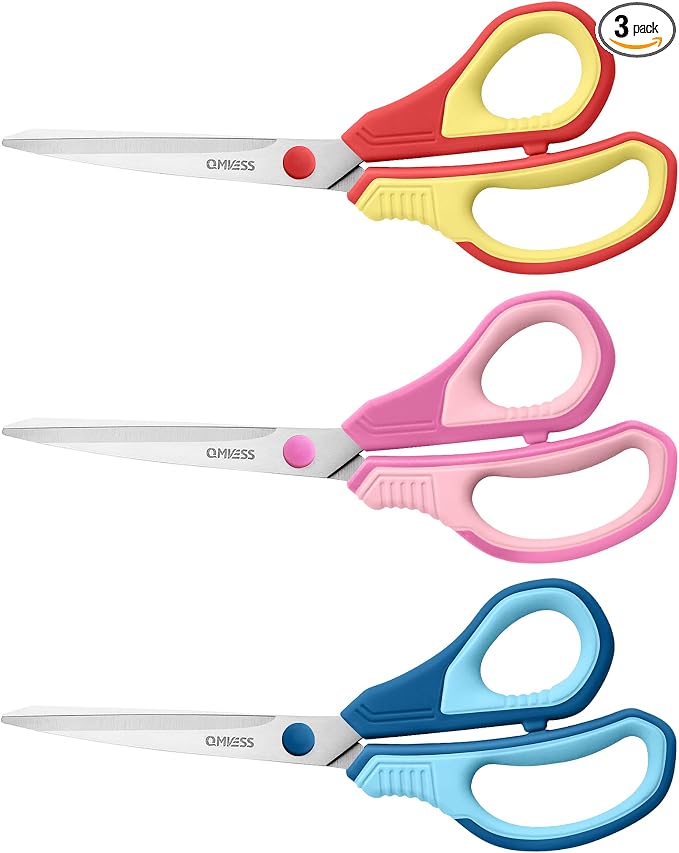 QMVESS 8.5" Scissors All Purpose 3 Pack, Ultra Sharp 2.5mm Thick Blade Scissors by QMVESS