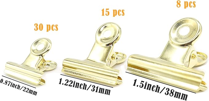 Gold Bulldog Clips, Binder Paper Clips, School and Office. - Image 2