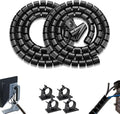 PC Cable Management Sleeve Tube Desk Cord Organizer 2 PCS Black, 7/8 inch -5 ft by FANOSHONOFFICIAL