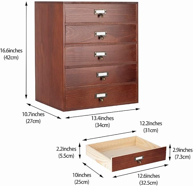 GoooodGIFT Large Wooden Drawer Rustic Desk Organizers and Accessories Wooden - Image 3
