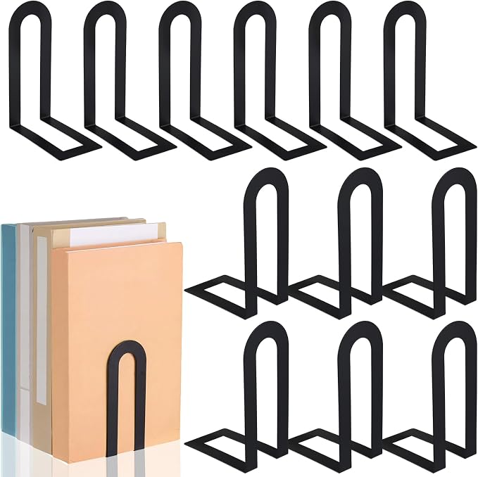 Chunful 12 Pcs Black Modern Metal Book Ends by Chunful