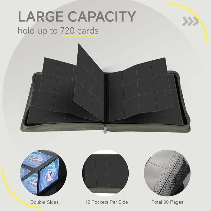 Trading Card Binder with Zip, 12 Pockets Card Binder, 720 Double Sided Pocket - Image 4