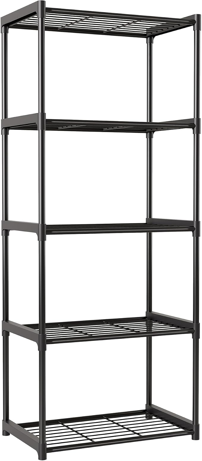 5-Tier Storage Shelves with Plastic Connectors – Metal Shelf Organizer by Unknown