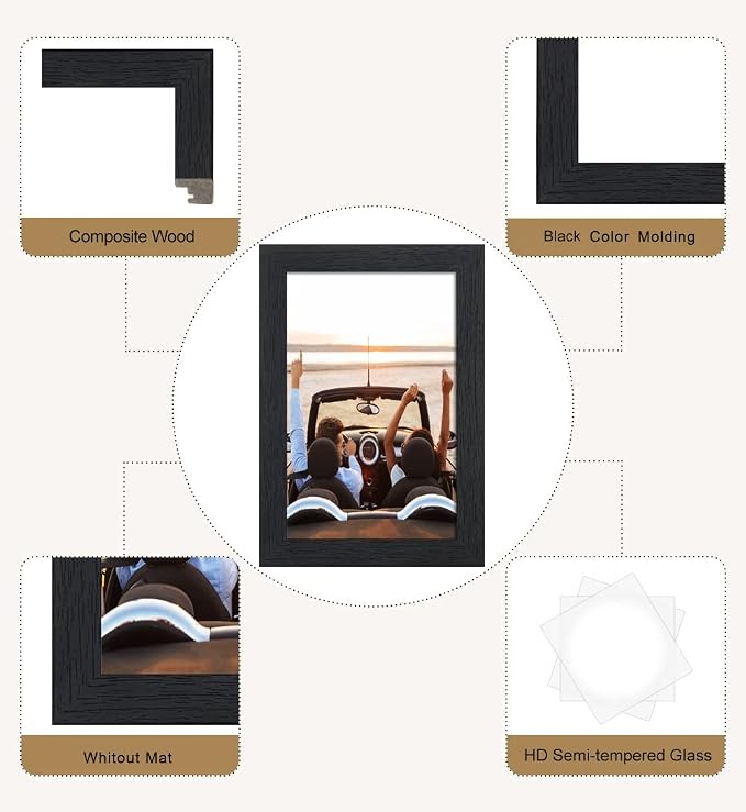 ELSKER&HOME 4x6 Picture Frame Black Set of 6 Glass | Multi Photo Frames Collage - Image 6