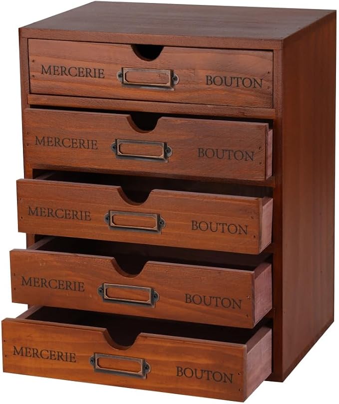 Wooden Storage Box with 5 Drawers Apothecary Drawers Vintage Wooden Drawers by Unknown