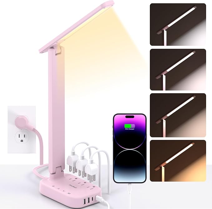 One Beat Small LED Desk Lamp Power Strip 5ft Extension Cord by OneBeat