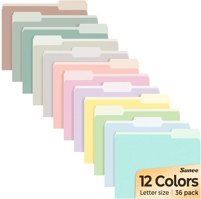 SUNEE File Folders, 36 Pack Manilla Folders 8.5 x 11, 12 Colors Folder Office by SUNEE