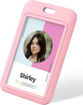 Uniclife 1 Pack Sliding ID Badge Holder Pink Hard Vertical Plastic Card Case by UnicLife