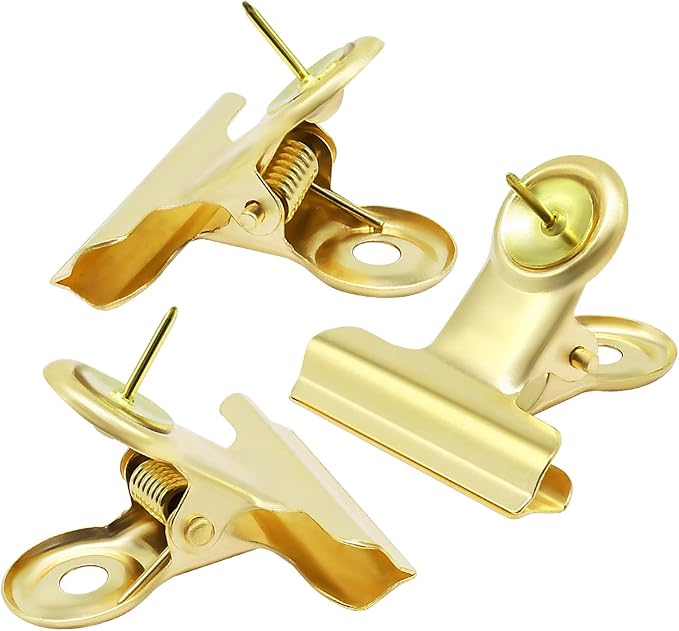 30Pcs Gold Push Pins Metal Push Pin Clips, Pushpin Clip Bulldog Clip by Unlorspy