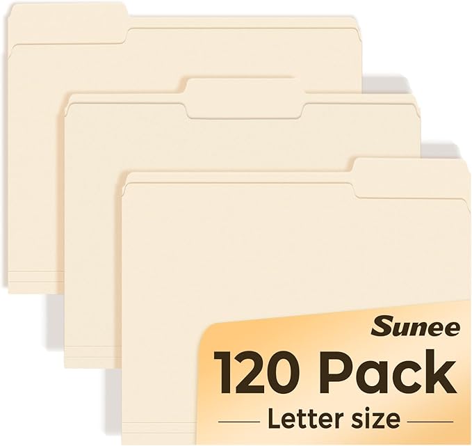 SUNEE File Folders, 120 Pack Manilla Folders 8.5 x 11, 1/3 Cut Tab by SUNEE