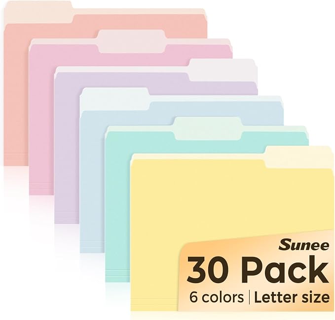 SUNEE File Folders, 30 Pack Manilla Folders 8.5 x 11, Colored File Folders Home by SUNEE