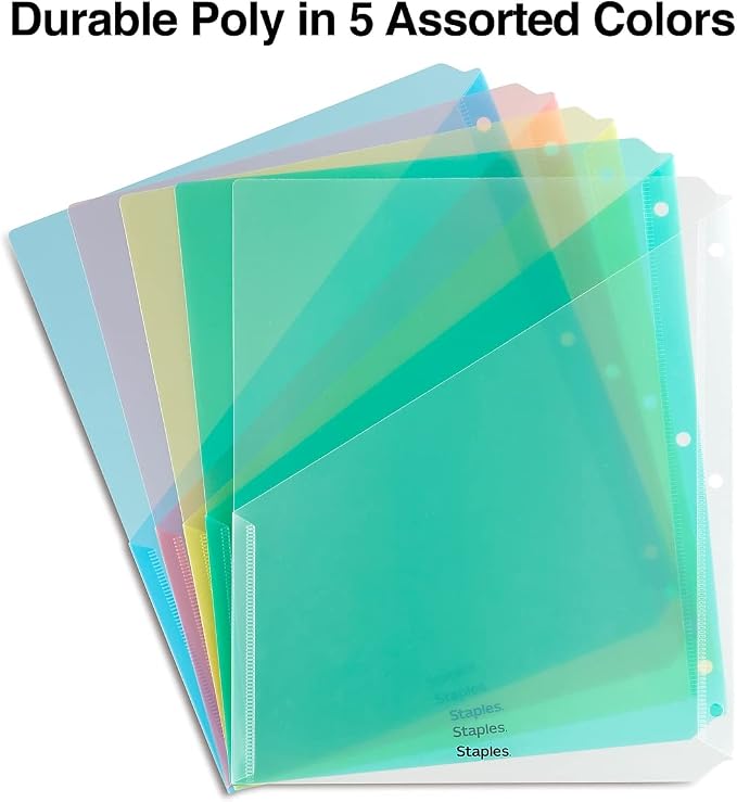 Staples Poly Binder Pockets, 3-Hole Punched, Durable Plastic Sheet Protectors - Image 3
