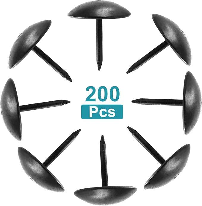Piutouyar 200 Pcs Black Upholstery Tacks Antique Metal Thumb Tacks Round Head - Image 5