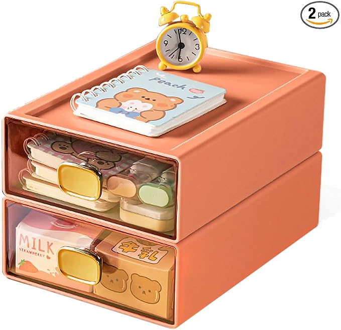 2PACK Stackable Drawer for Desk 6.5"x9"x3" Desktop Storage Organizer by DETEIN