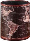 Black World Map Pencil Holder for Desk, PU leather Pencil Cup, Globe Pen Holder by Linkwell