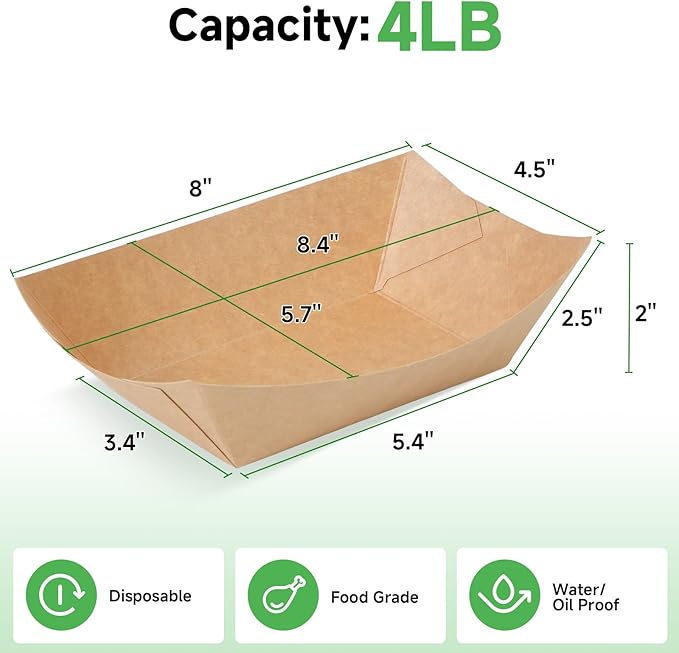 Disposable Kraft Paper Food Trays 4lb 200 Count, Oil Leak Proof Paper Food - Image 2