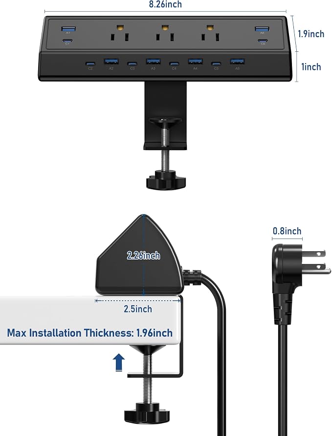 Jgstkcity 130W Desk Clamp Power Strip, 12 USB Ports, Surge Protector, ETL - Image 7