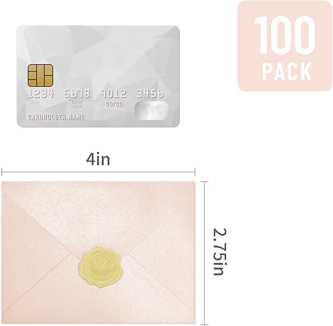 100 Pack Mini Pearl Pink Envelopes, 4 x 2.75" Shimmer Gift Card Envelopes - Image 2