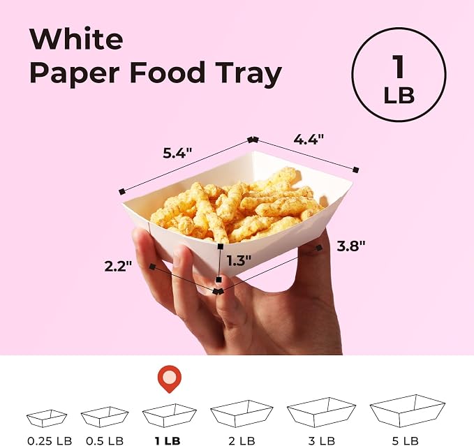Fit Meal Prep [125 Pack 1 lb Paper Food Trays Heavy Duty Disposable Food Boats - Image 2