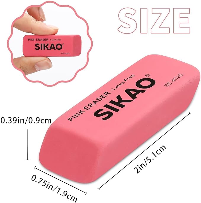 Pink Erasers, 6 Pack Pencil Erasers | Latex-Free & Smudge-Free Beveled Rubber - Image 2