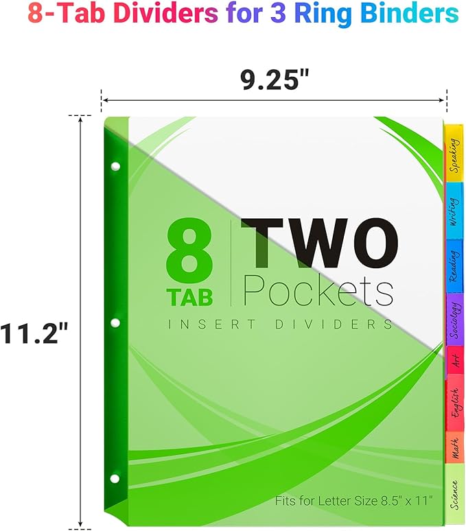 8-Tab Dividers for 3-Ring Binders, Insertable 8 Tabs Binder Divider for - Image 2