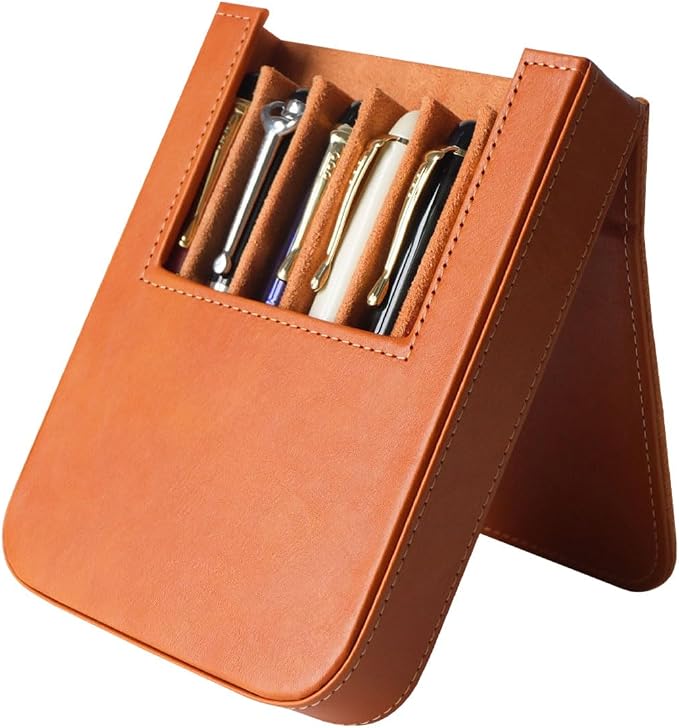 Leather 6 Fountain Pen/Pencil Tray Case, Magnetic Closure - Image 9