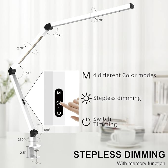 Micomlan LED Desk Lamp with Clamp, Dual Light Table Lamp with Adjustable Swing - Image 3