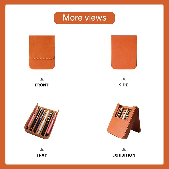 Leather 6 Fountain Pen/Pencil Tray Case, Magnetic Closure - Image 5